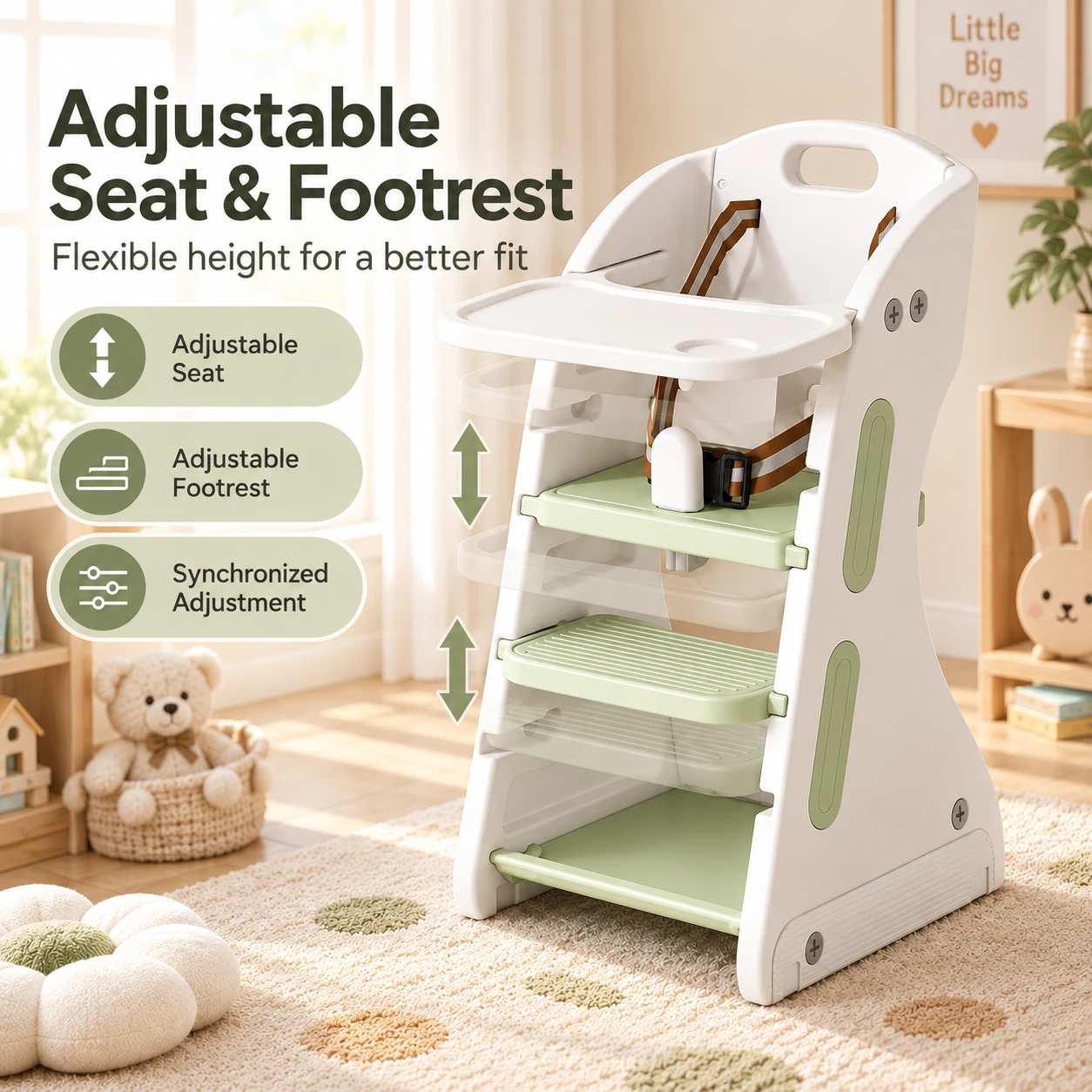 Seat and footrest adjustment