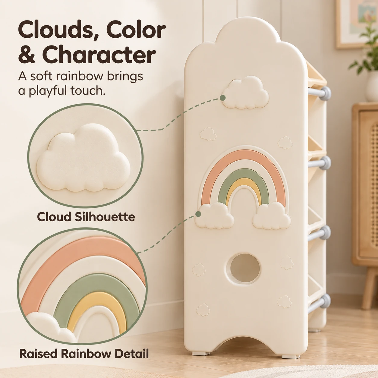 Cloud and rainbow decorative details